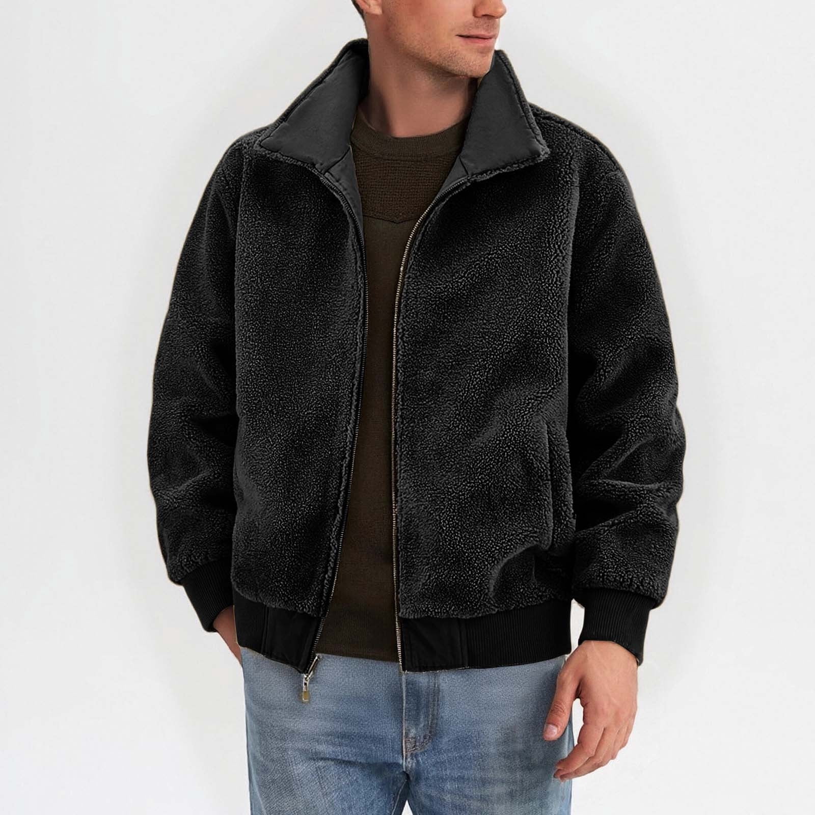 Lovzfmll Men's Reversible Sherpa Jacket, Washed Workwear, Button