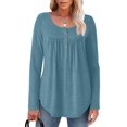 thumbnail image 3 of Long Sleeve Shirts for Women Fall Outfits Crew Neck Casual Tunic Tops Trendy Blouses Fashion Clothing Peacock Blue M, 3 of 6