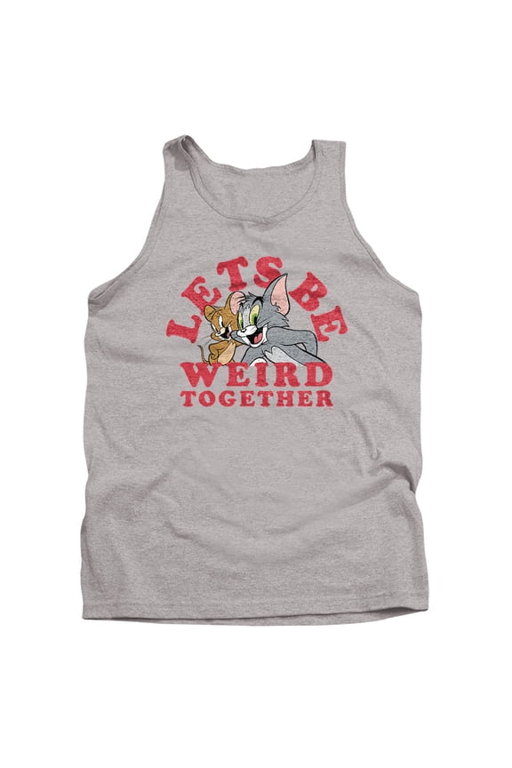 Tom and Jerry Weird Together Valentine Unisex Adult Tank Top, Athletic Heather, Large