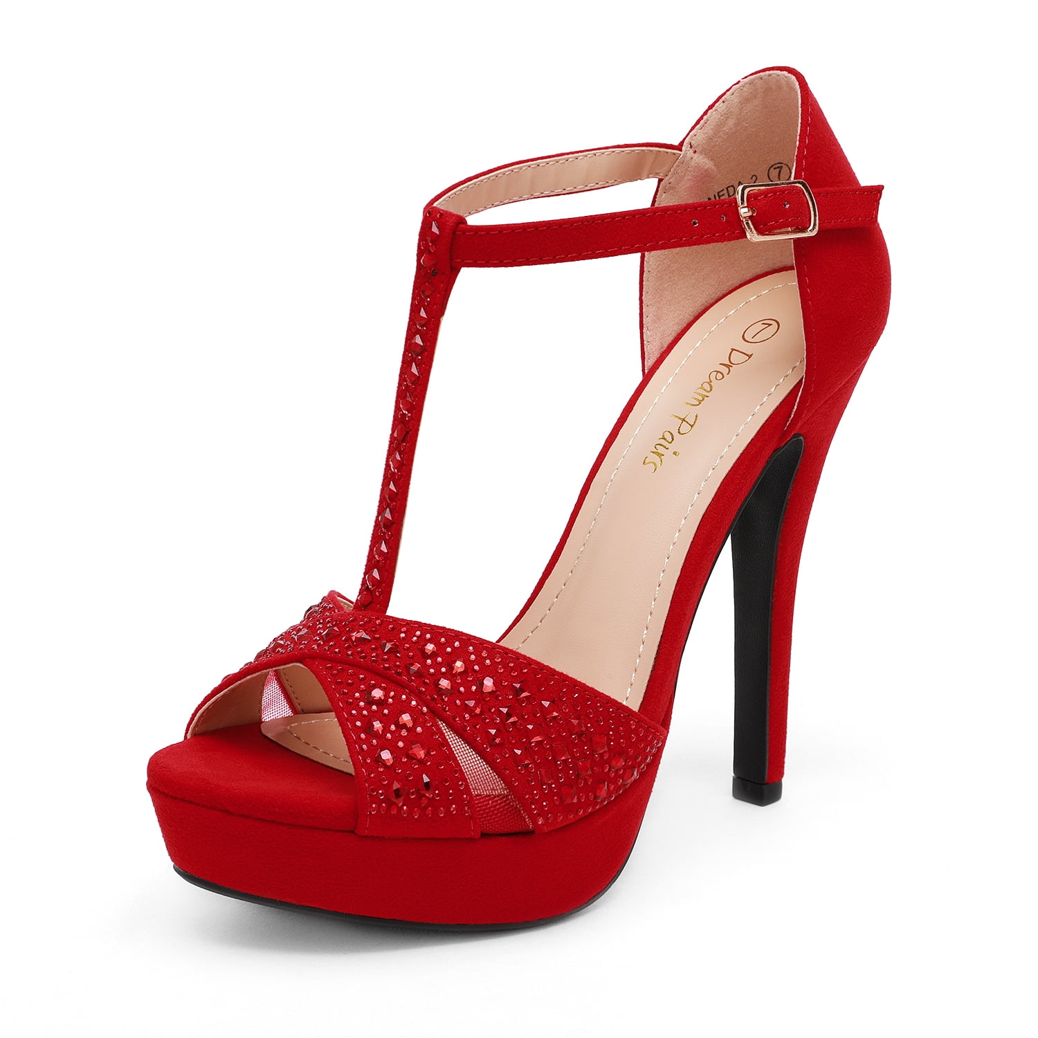 red sandals with small heel