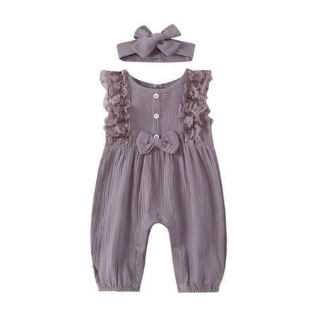 

TENSUNNYD Baby Girl Cotton Romper Lace Bow 1 Piece Jumpsuit Clothes 6M-12M
