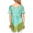 thumbnail image 2 of Sakkas Mira Tie Dye Two Tone Sheer Cap Sleeve Relaxed Fit Embellished Tunic Top - 6-Aqua - One Size, 2 of 5