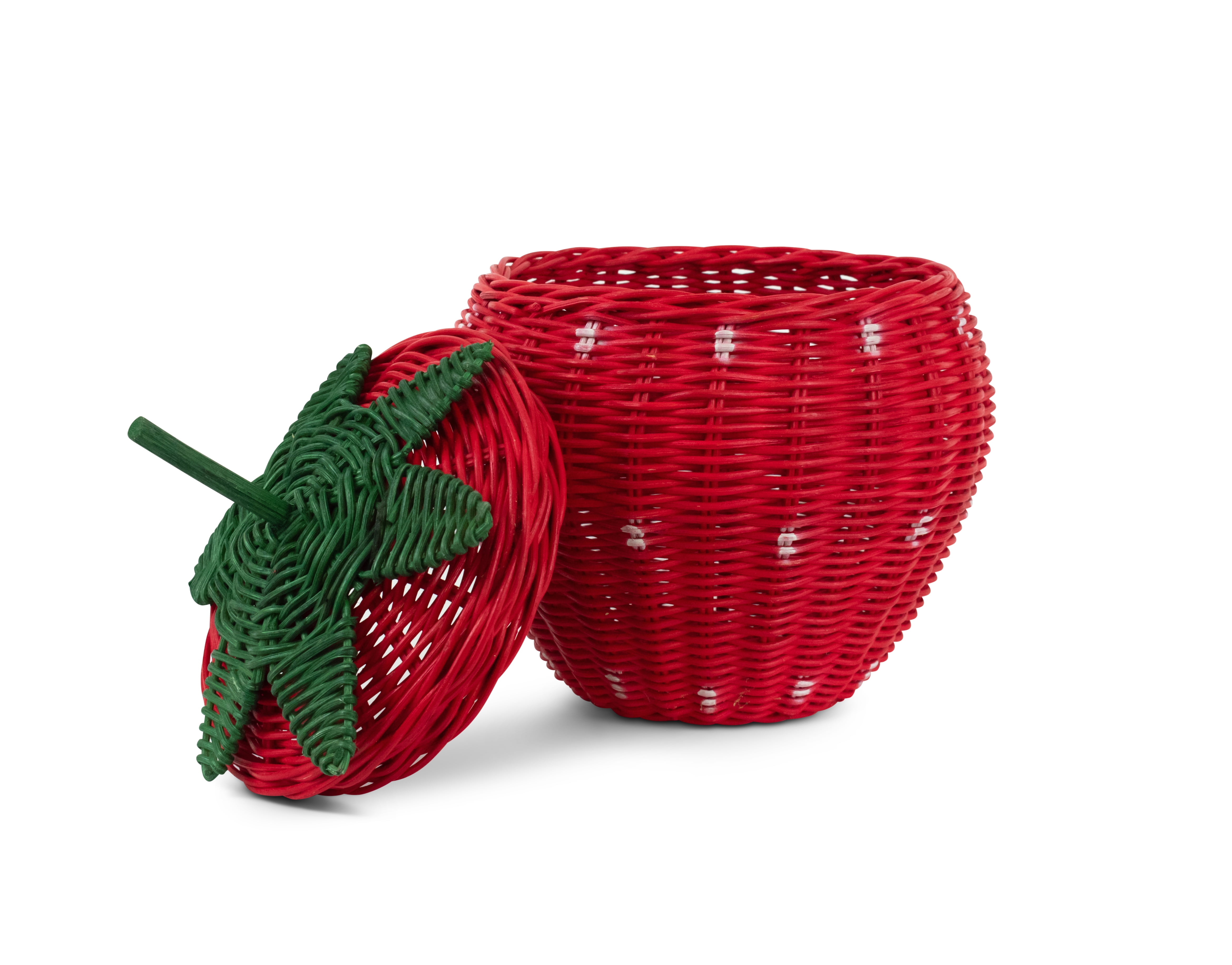 G6 Collection Hand Woven Strawberry Rattan Storage Basket with Lid Decorative Bin Home Decor Shelf Organizer Cute Handmade Handcrafted Gift Art Decoration Wicker Size: Medium - 10" tall x 8" Diameter