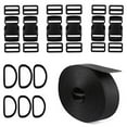 thumbnail image 1 of Buckles Strap 1 Inch: Nylon Webbing Straps 6 Yards, Quick Side Release Plastic Buckles Dual Adjustable 6 Pack, Tri-Glide Slide Clip 12 PCS, Metal D Rings 6 PCS, Heavy Duty, Black, 1 of 6