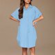 thumbnail image 4 of Mini Falda de Algodón con Pantalones Cortos Botón de Verano Hasta Vestido de Camisa con Cuello, 60% Algodón 40% Lino Mini Vestido, Lavado a Mano Desgaste Casual, 4 of 9