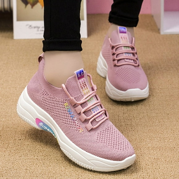 XIAQUJ Womens Shoes Casual Mesh Laace up Solid Color Fashion Simple Shoes Running Shoes Women's Fashion Sneakers Pink 8(40)