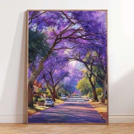 Pretoria South Africa Jacaranda Street City Scenery Art, Unframed Paper Print Size 8x12