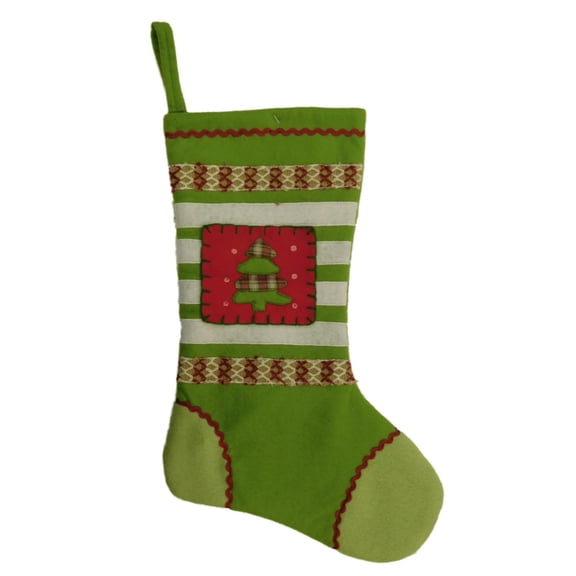 Embellished Green Felt Patchwork Christmas Tree Holiday Stocking