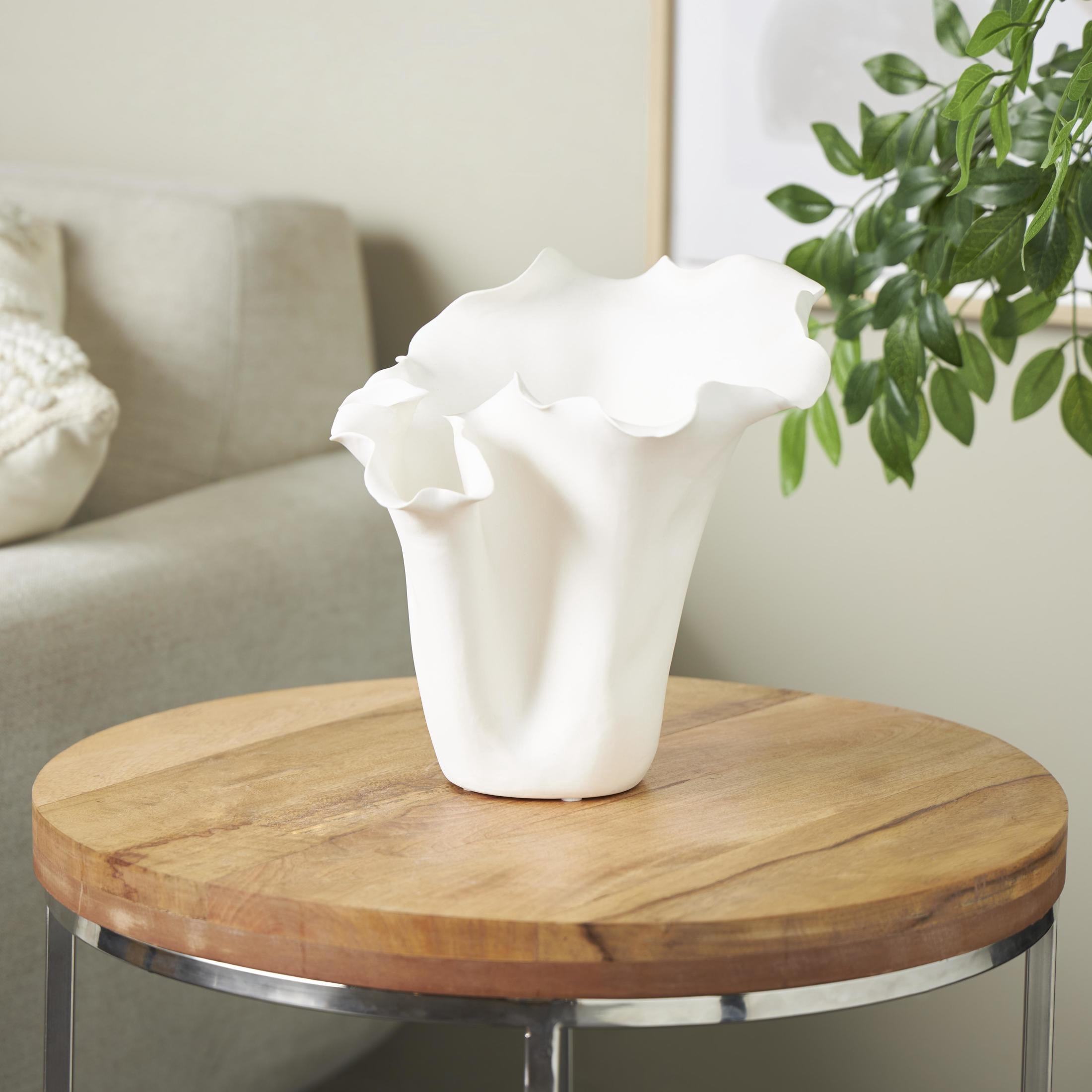 DecMode 10" Floral Abstract Floral Inspired Cream Ceramic Vase