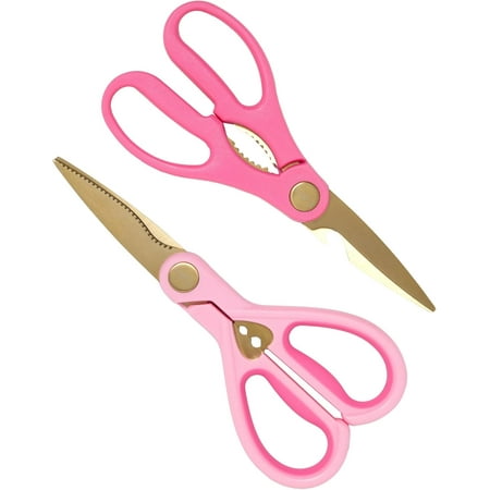 All Purpose Kitchen Shears, Premium Stainless Steel Blades with Ergonomic Soft Grip Handles, 2-Piece Set, Pink