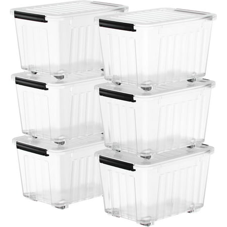 BNDFTF 72 Quart Plastic Storage Bin Stackable and Nestable Storage Boxes with Lids and Secure Latching Buckles Large Storage Container (Clear 72Quart-6Pack)