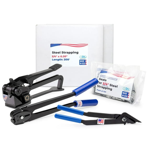 IDL Packaging USA Made 3/4" x 500' Steel Strapping Kit for Round Objects, 1700 lbs Break Strength
