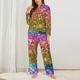 thumbnail image 3 of Kll Glitter Rainbow Print Women'S Long Sleeve Pajamas With Pants Sleepwear Loungewear 2 Set-Medium, 3 of 9