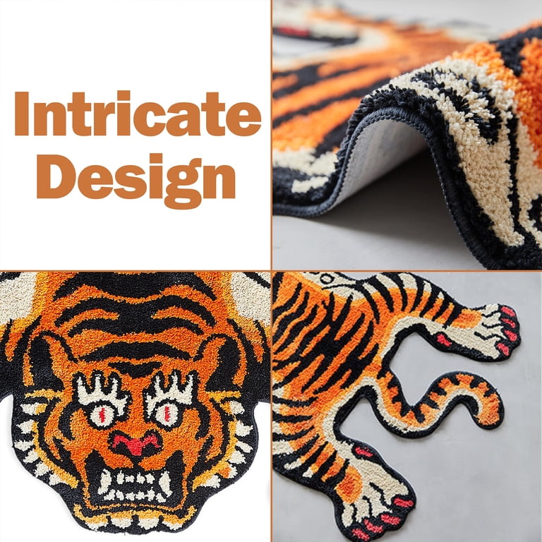 Stitchworn Tibetan Tiger Area Rug, 5x3.3 ft, Tufted High Pile
