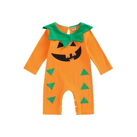 

Newborn Baby Toddler Boy Romper Halloween Pumpkin Print Long Sleeve Jumpsuit Spring Fall Cute Outfit Clothes