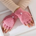 thumbnail image 3 of Eoperou 1 Pair Winter Gloves Thick Coral Fleece Half-finger Solid Color Flip Cover Warm Cold-proof Soft Anti-slip Mittens Student Writing Typing Gloves, 3 of 8