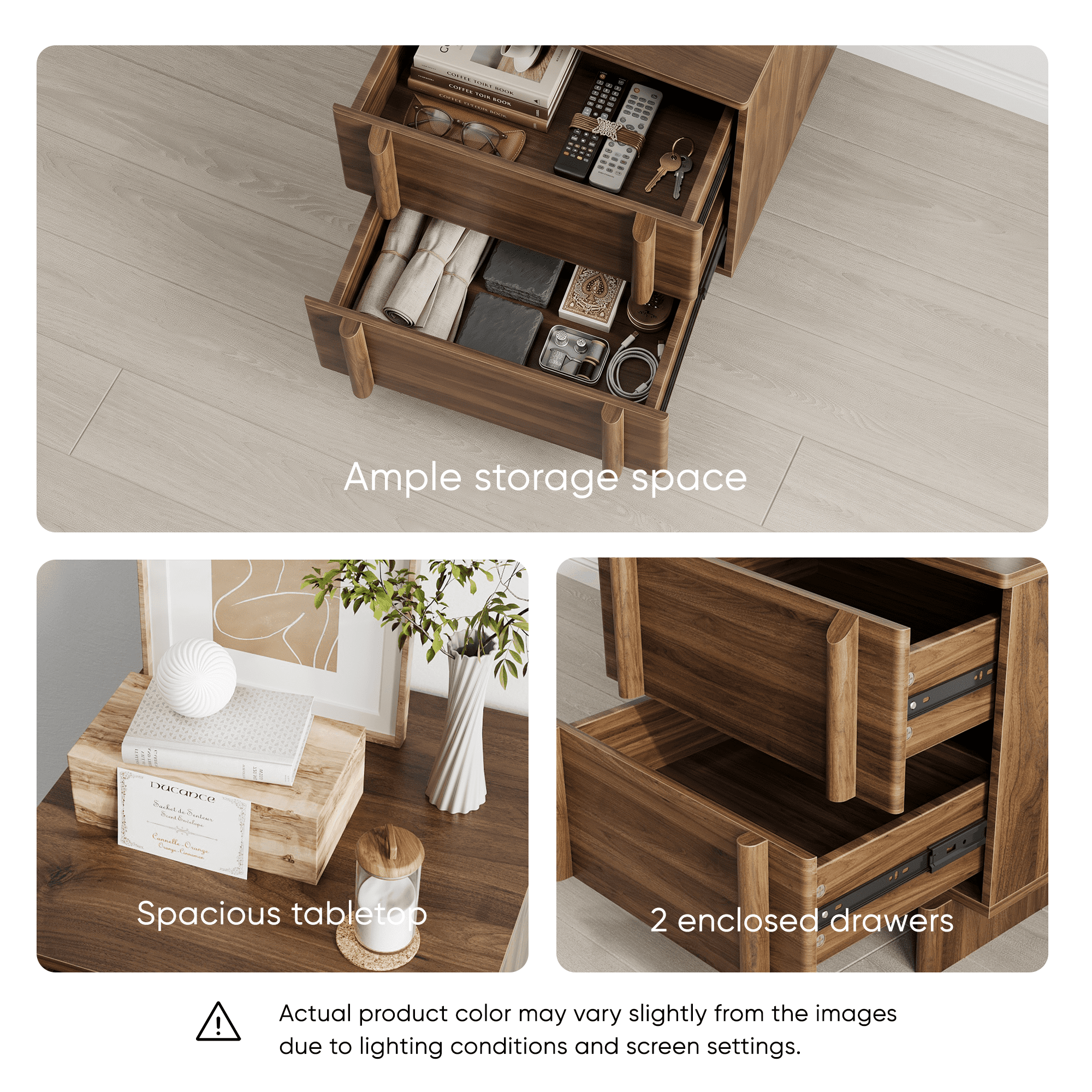 GARITIN Nightstand and Bedside Table 18 Inch, Walnut Mid Century Modern Nightstand with 2 Drawers and Wood Legs for Bedroom Living Room