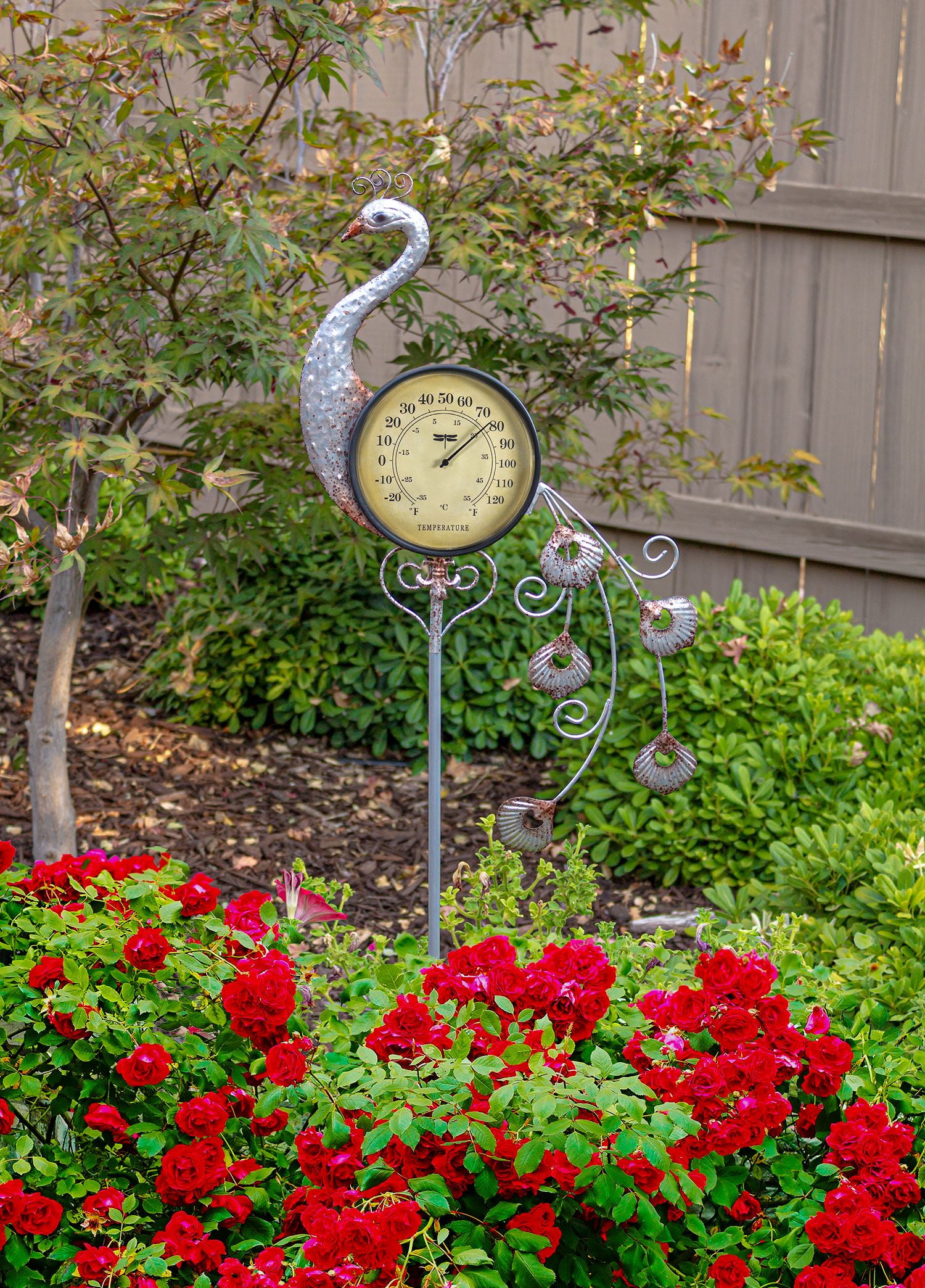 Poolmaster Outdoor Thermometer Garden Stake and Backyard Décor - Peacock