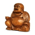 thumbnail image 3 of G6 Collection 12" Tall Wooden Laughing Happy Buddha Statue Hand Carved Smiling Sitting Sculpture Handmade Figurine Decorative Home Decor Handcrafted Art Decoration Size: 12" tall x 11" wide x 6" deep, 3 of 8
