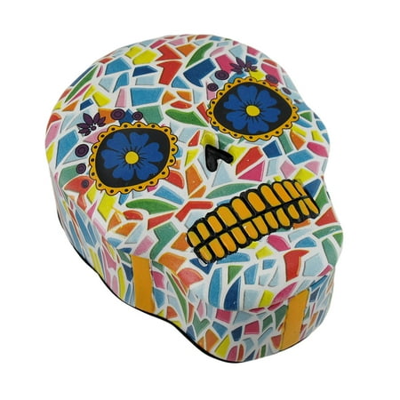 Colorful Mosaic Finish Molded Sugar Skull Trinket/Stash Box