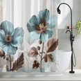 thumbnail image 2 of Teal Blue Floral Fabric Shower Curtain Vintage Flower Leaves Washable Shower Curtains for Bathroom, Waterproof Bath Curtain with Hooks Home Decor 72x72in, 2 of 8