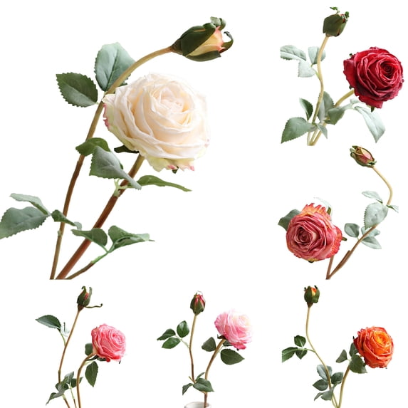 Happy date 2Packs Artificial Flowers, Faux Flowers Fake Flowers Dark 2 Heads Rose Flower Perfect for DIY Wedding Bouquets Centerpieces Bridal Shower Party Home Flower Arrangement Decorations