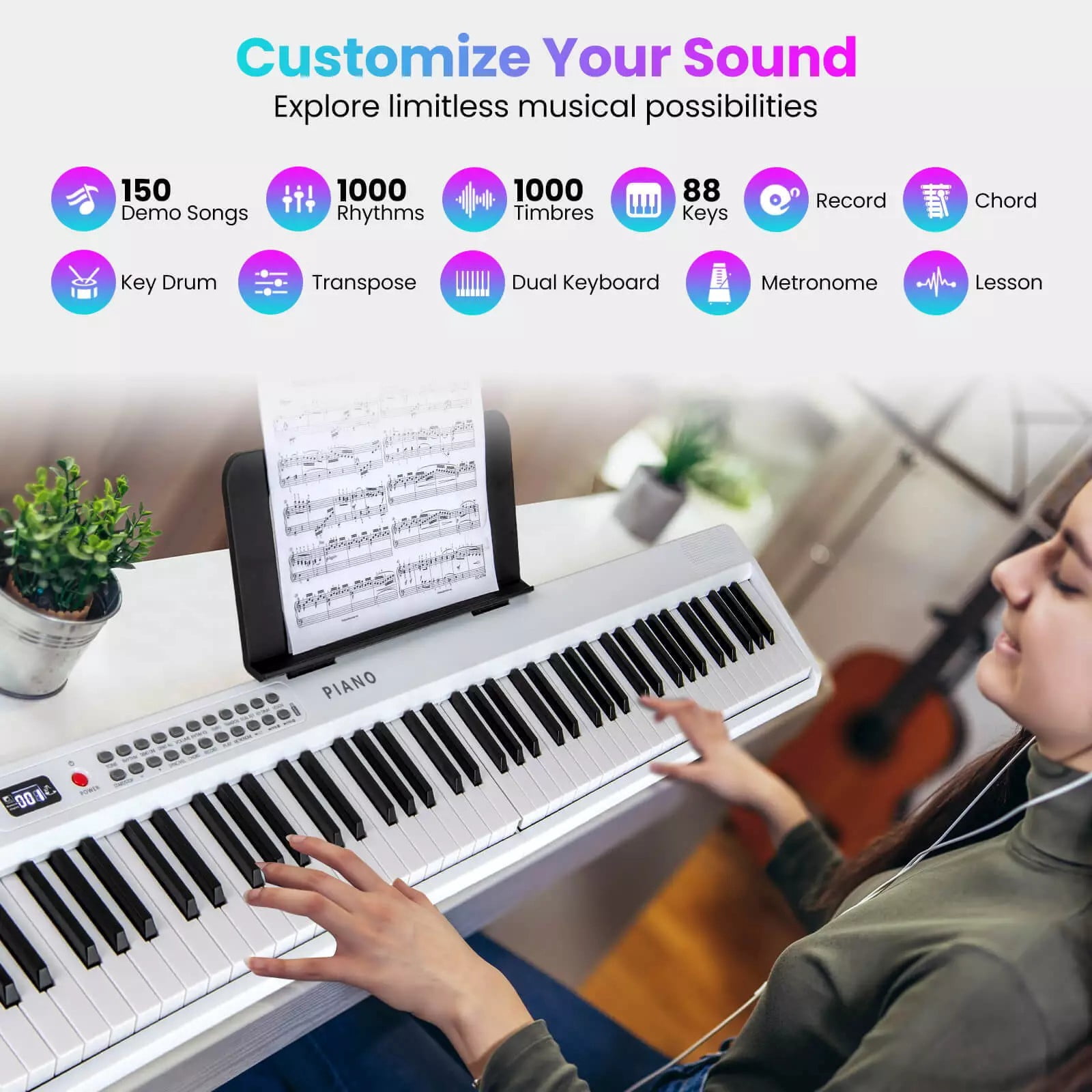 Harmijoy 88 Key Folding Piano Keyboard, Full-size Semi-weighted Electronic Piano with Wireless MIDI