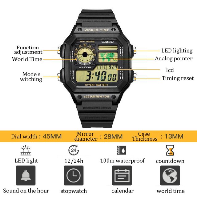 Reloj CASIO De Moda Para Hombre , Impermeable Luminoso Digital Deportivo