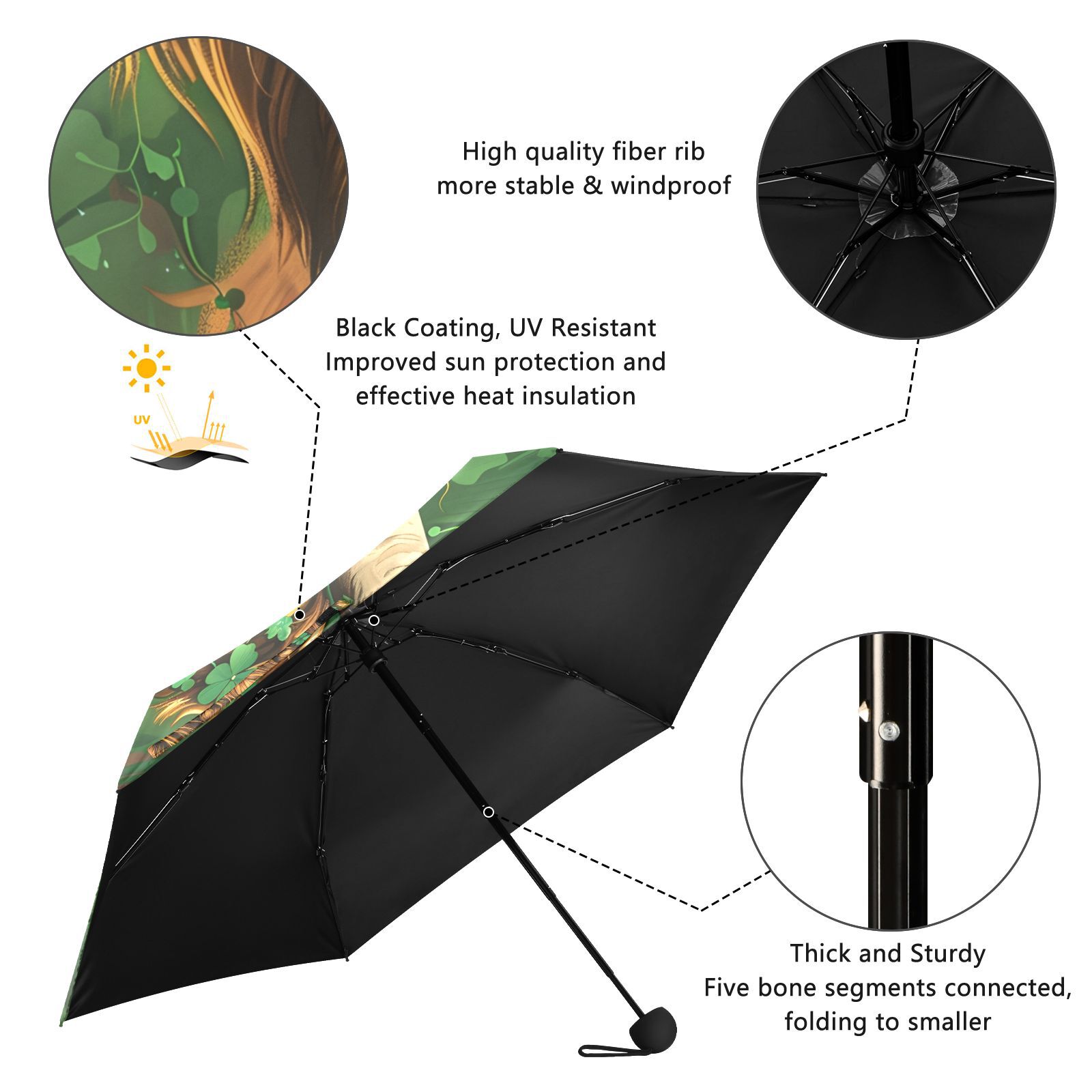 JSTEL Highland Bull Four Leaf Folding Umbrella for Rain Sun Travel Mini Lightweight Compact Umbrellas