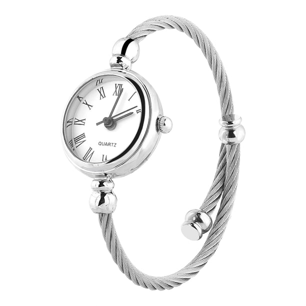 Reloj analógico para mujer, correa de aleación, estilo abierto, cuarzo, correa de aleación, Números romanos con esfera blanca. Ecomeon no