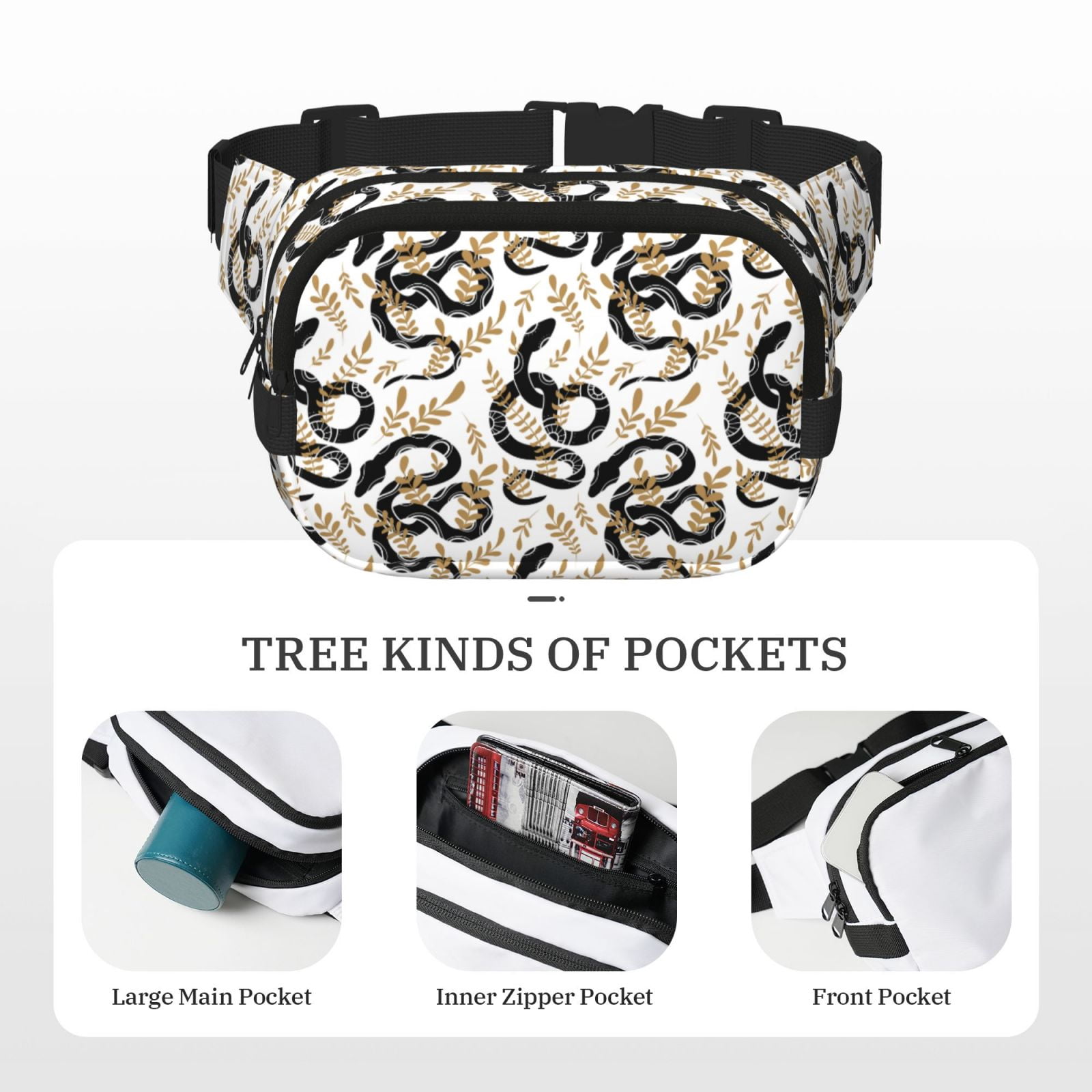 Kuqiui Snake Print Fanny Packs for Women Cross Body Waist Bag Fashionable Fanny Pack Designer Workout Hiking Waist Pack Running Travel Gym