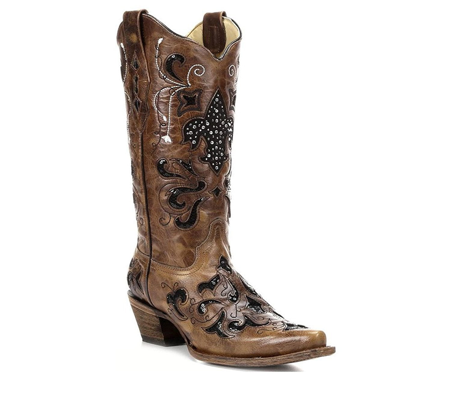 CORRAL Women's Leather Laced and Studded Snip Toe Cowgirl Boots R1217 