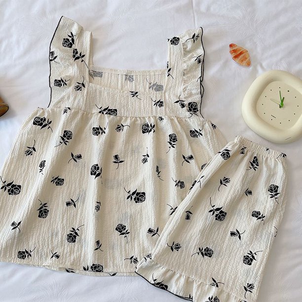 Pijama de corazón para mujer, ropa de dormir con cuello cuadrado, conjunto de pantalones cortos de dos piezas, ropa de noche coreana, traje de casa, ropa de salón con volantes, nuevo
