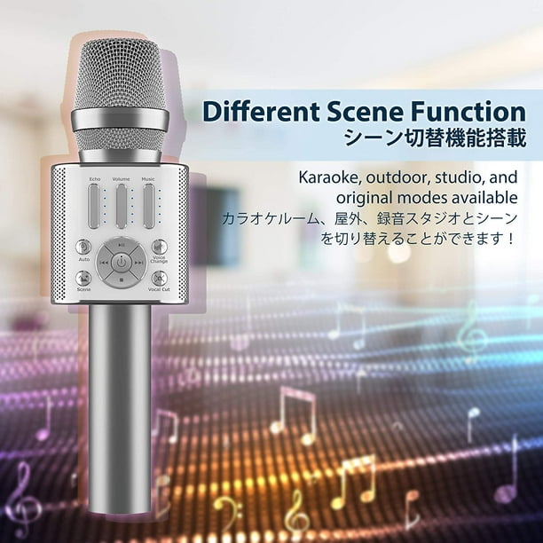 KSCD] [Microphone Karaoké Bluetooth V 5.0] Portable Sans Fil, Haut-Parleur  10W, Changement de Voix, Pilote USB et Prise Jack 3,5 Mm, Fête à la Maison  pour iOS Android PC Tous les Smartphones