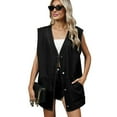 thumbnail image 3 of Women'S Vintage Denim Jean Vest Oversized Button Down Jean Waistcoat Gilet Black L, 3 of 9