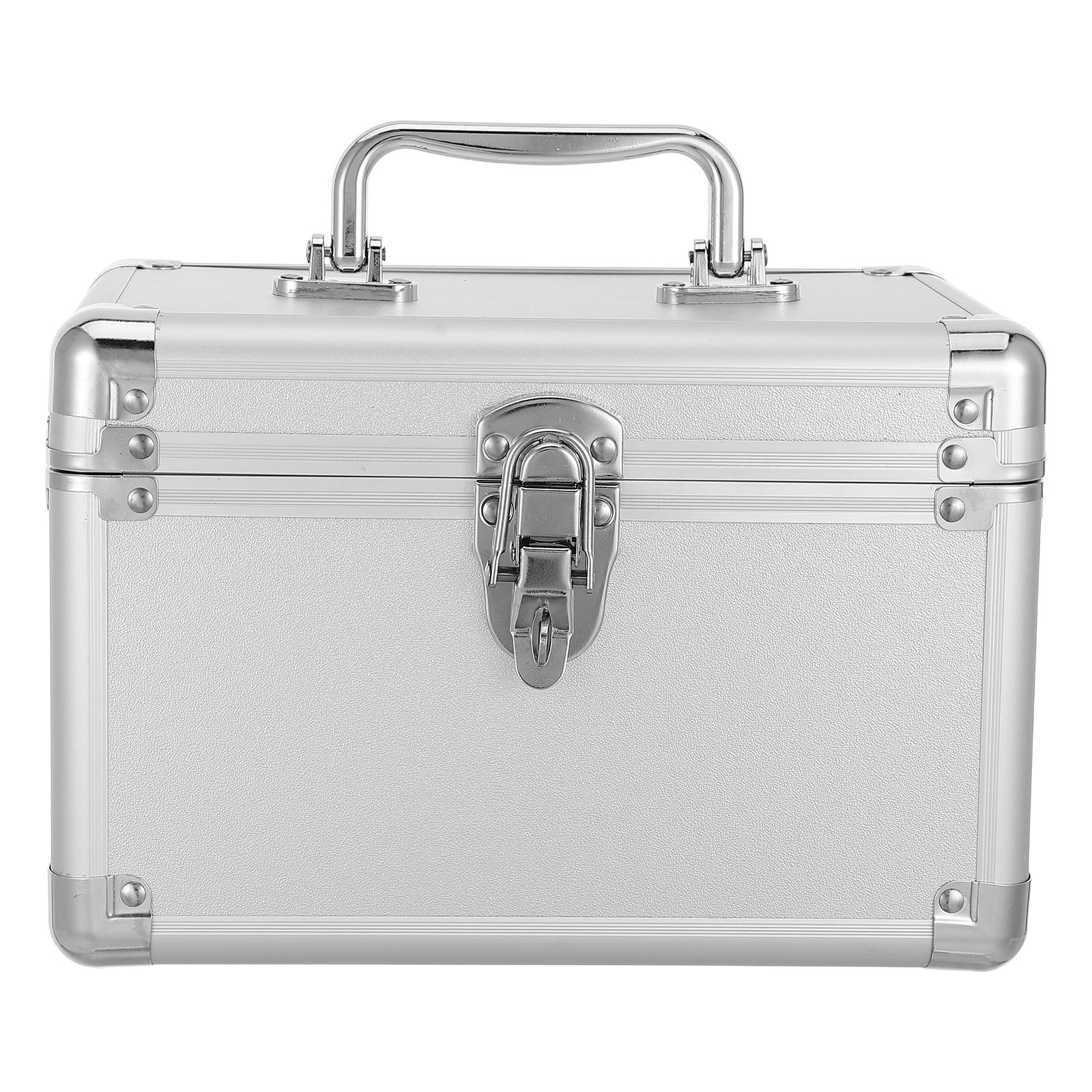 LOLIPPYY Portable Aluminum Alloy Toolbox Organizer with Handle Shock Resistant Plated Silver Storage Case