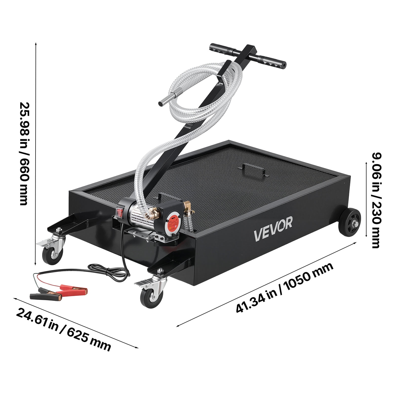 VEVOR Low Profile Oil Drain Pan, 15 Gallon Capacity, Rolling Oil Drain Pan with Electric Pump & 7.2 ft Hose, Leak-proof & Corrosion-resistant, Fit for Cars, SUVs, Trucks, Motorcycles, ATVs, Metal