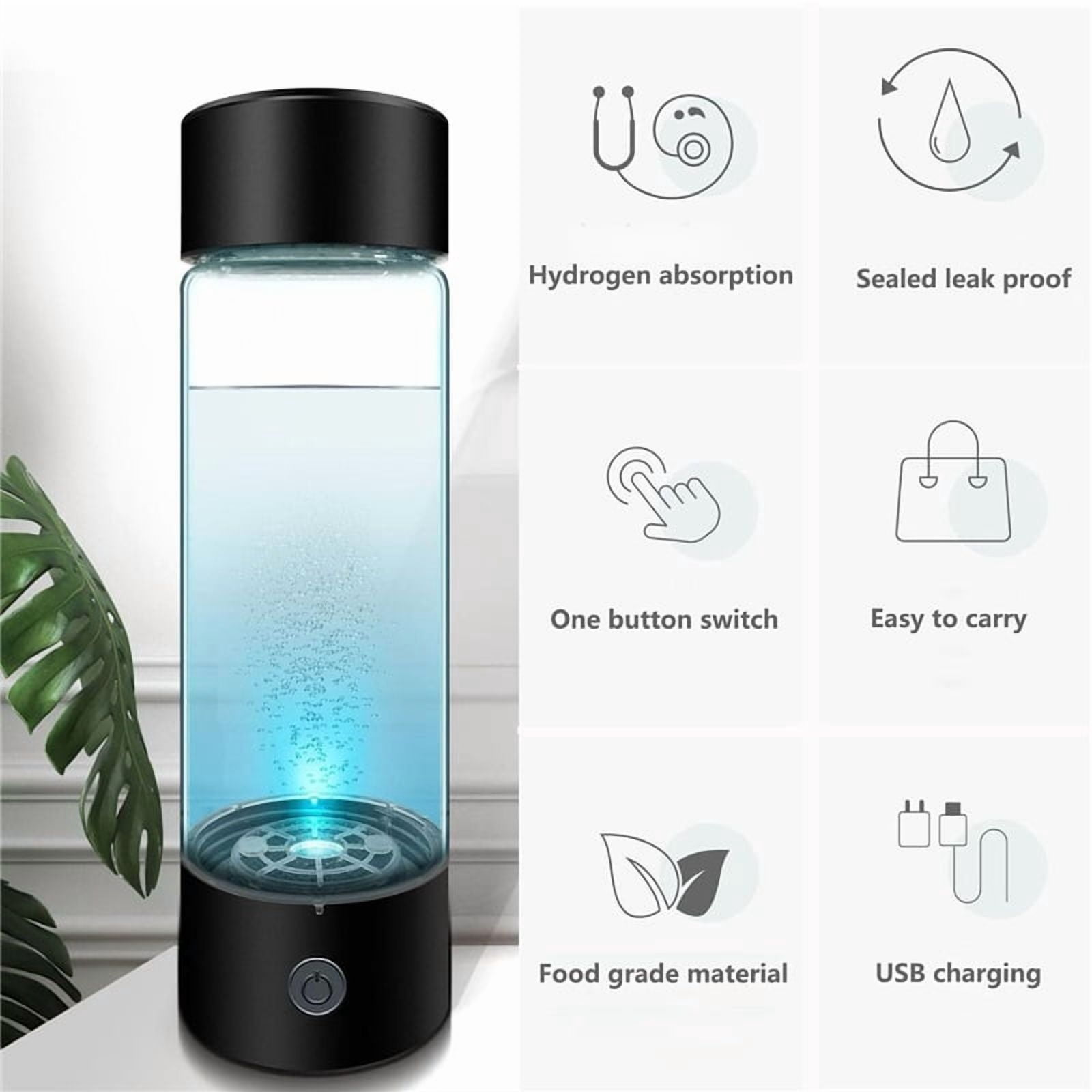 Hydrogen Water Generator, Molecular Hydrogen Water Bottle Generator 2-in-1 Hydrogen Water Ionizer Machine 3 Minutes Hydrogen Concentration 1200-1400PPB USB Rechargeable with Hydrogen Suction Tube