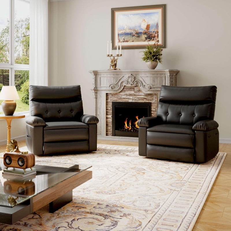 TROPOW Oversized PU Leather Recliner Chair, Extra Wide Manual Recliner for Adults, Lazy Chair Single Sofa with 1.5X Sponge Comfort Arm, Thick Cushion and Back, for Living Room, Bedroom