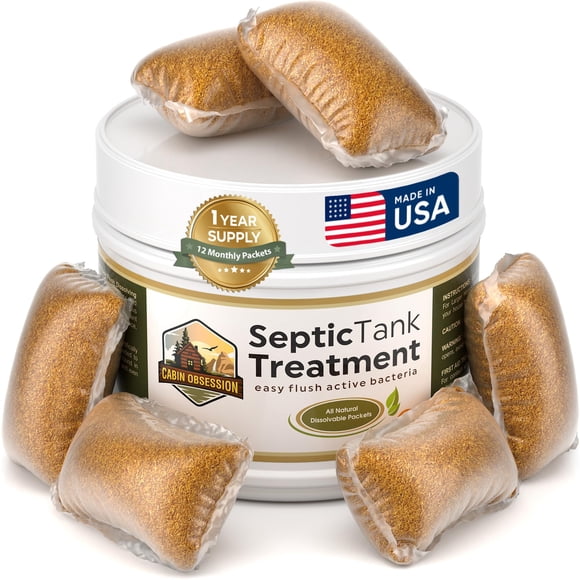 Septic Tank Treatment - 1 Year Supply of Septic Safe Dissolvable Easy Flush Live Bacteria Packets (12 Count) - Best Way to Prevent Expensiv