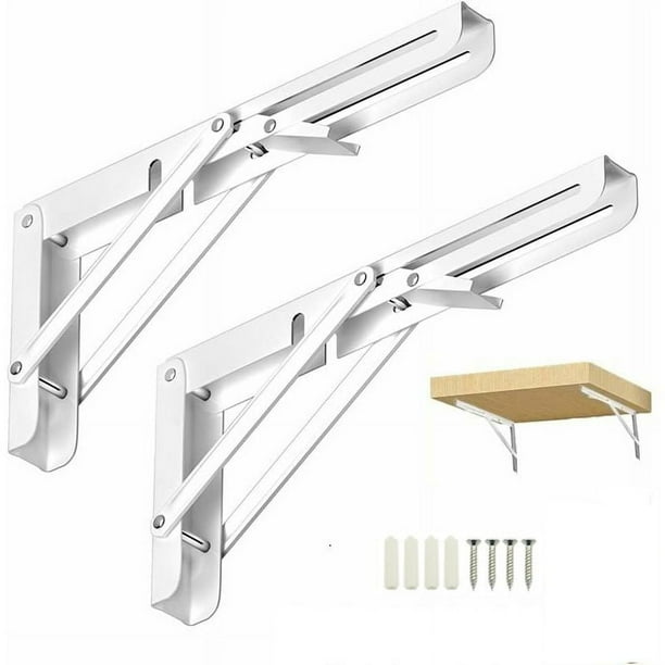 Estante de pared plegable de 300 mm, soporte de consola plegable de acero inoxidable de 2 piezas, soporte de consola plegable retráctil resistente para garaje, cocina, dormitorio (blanco)