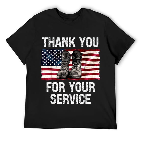 Mens USA Flag Thank You for Your Service - Memorial Veterans Day T-Shirt Black