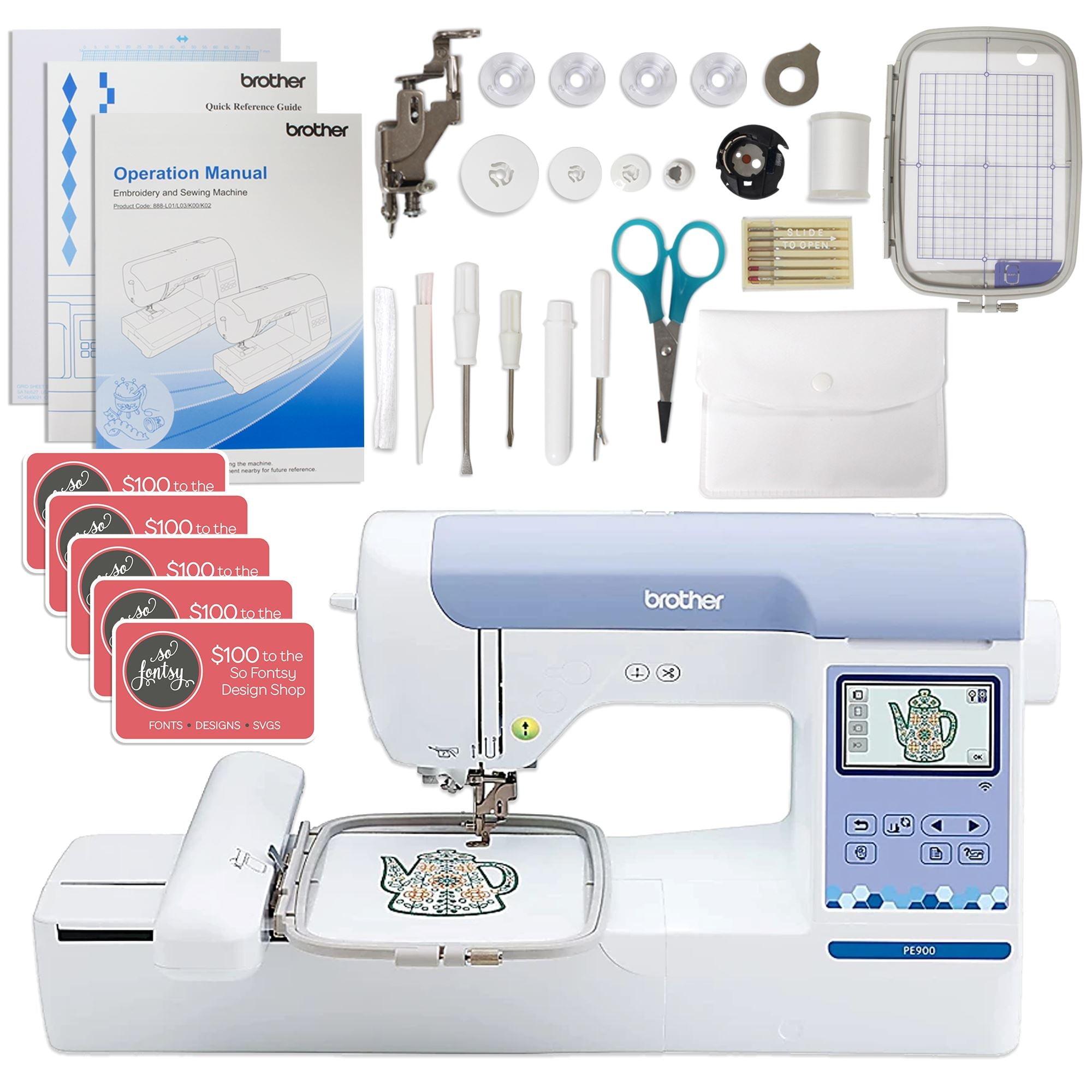 Brother PE900 5" x 7" Embroidery Machine with Deluxe Hoop Bundle