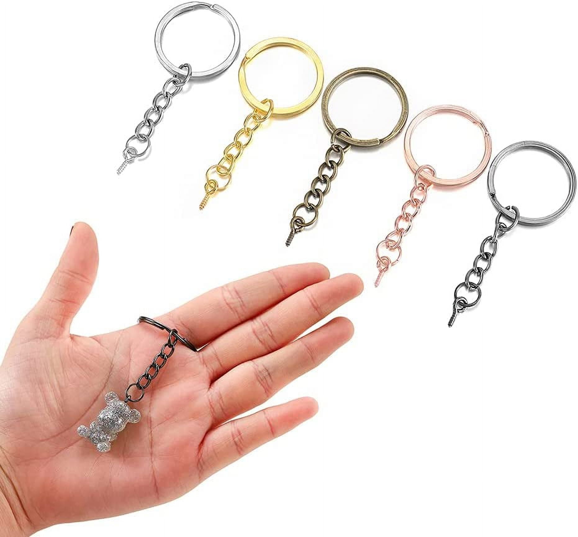 10pcs/lot Polished Silver Color 30mm Keyring Keychain Split Ring With Short  Chain Key Rings Women