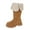 Brown, variant on Girls Fleece Lined Plush Fold Over Boots Toddler Kids Comfortable Suede Knee High Booties Slip On Wide Calf Riding Boots Brown Size 11 Little Child