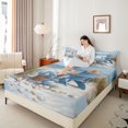 thumbnail image 3 of Castle Fairy Oil Painting Coastal Chair Art Bed Sheets 4-Piece,Hydrangea Seashell Dune Beach Layout Full Size Sheets,Sky Beige,1 Fitted Sheet,1 Flat Sheet and 2 Pillowcases, 3 of 6