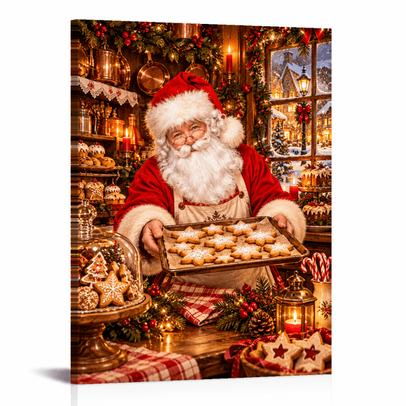 SYVVY Santa Baking Christmas Cookies Unframed Wall Art Canvas Print 12 X 16 Inch