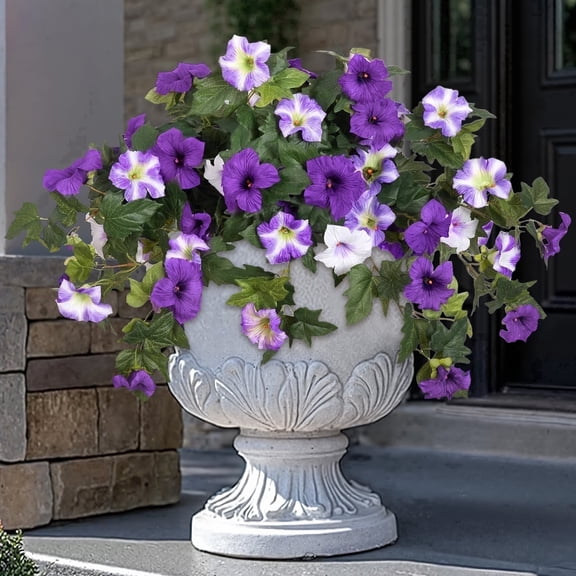 Scidweet Fake Flowers Outdoors, 2Pcs UV Resistant Artificial Silk Flower Faux Plants for Outside Patio Porch Garden Yard Home Decor, Purple White