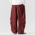 thumbnail image 7 of LMOIPLI Mens Ultra Loose Hip Hop Street Fashion Pants Elastic Waistband Drawstring Wide Leg Cargo Pant Baggy Harem Pant Wine XXXXL, 7 of 7