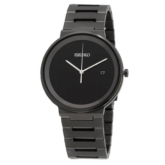 Seiko Essentials Men's Quartz Black Dial Stainless Steel Watch SUR487